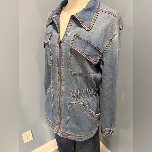 Knox Rose Fitted Waist Denim Zip Front Utility Jacket Size S - Picture 4 of 9